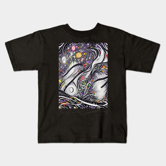 Spiral Galaxy Drawing Black Hearts Space Kids T-Shirt by Wanita Boldman